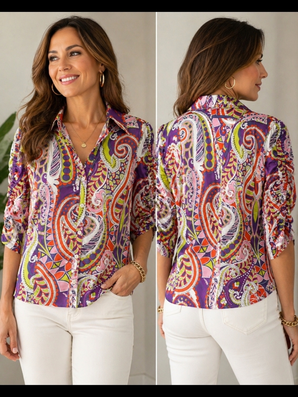 La Fayette 148 Women’s Size 4 Multicolor Paisley Button Front Blouse